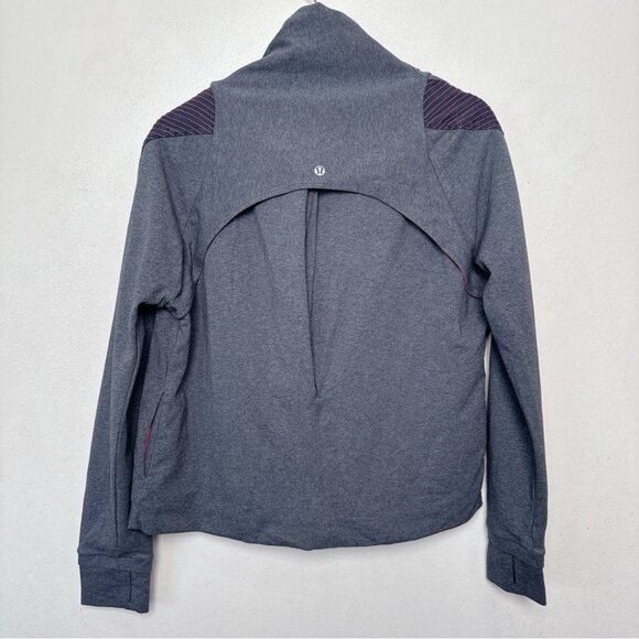 Lululemon Womens 10 Sway Jacket Gray Pink Asymmetric Zipper Cowl Neck - Picture 15 of 16